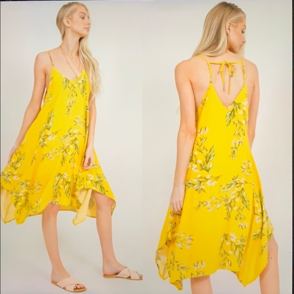 Yellow floral print dress Dress